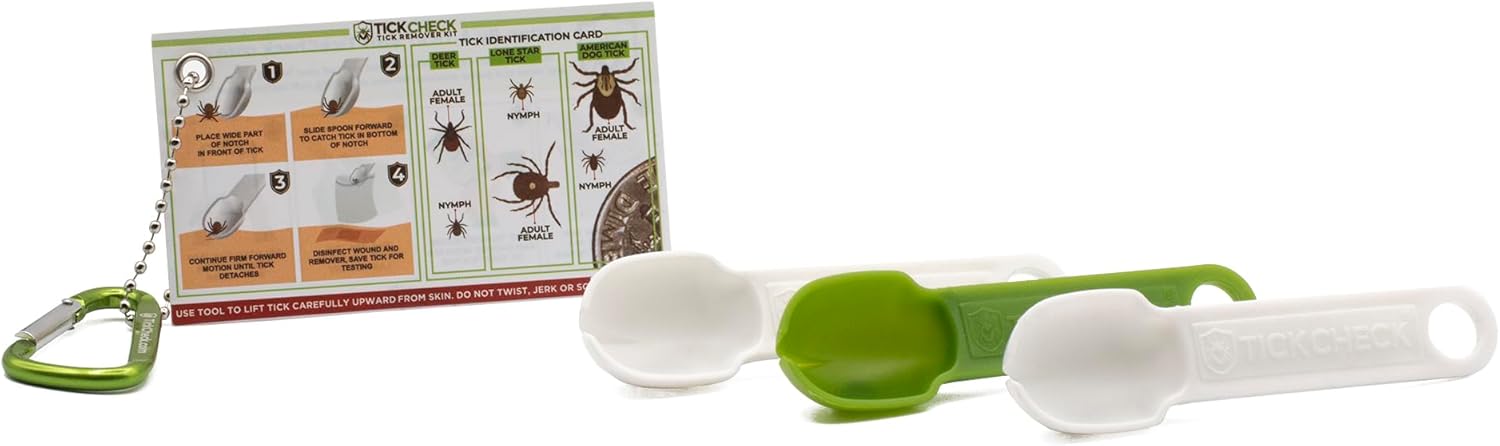 Tick Remover Spoon - 3 Pack of Lightweight Tick Remover Tools with Free Tick ID Card & Carabiner (1 Set, 3 Spoons)
